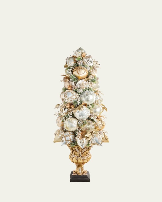 Ivory Gold Urn Glass Ornament Topiary- 38.5 Inches